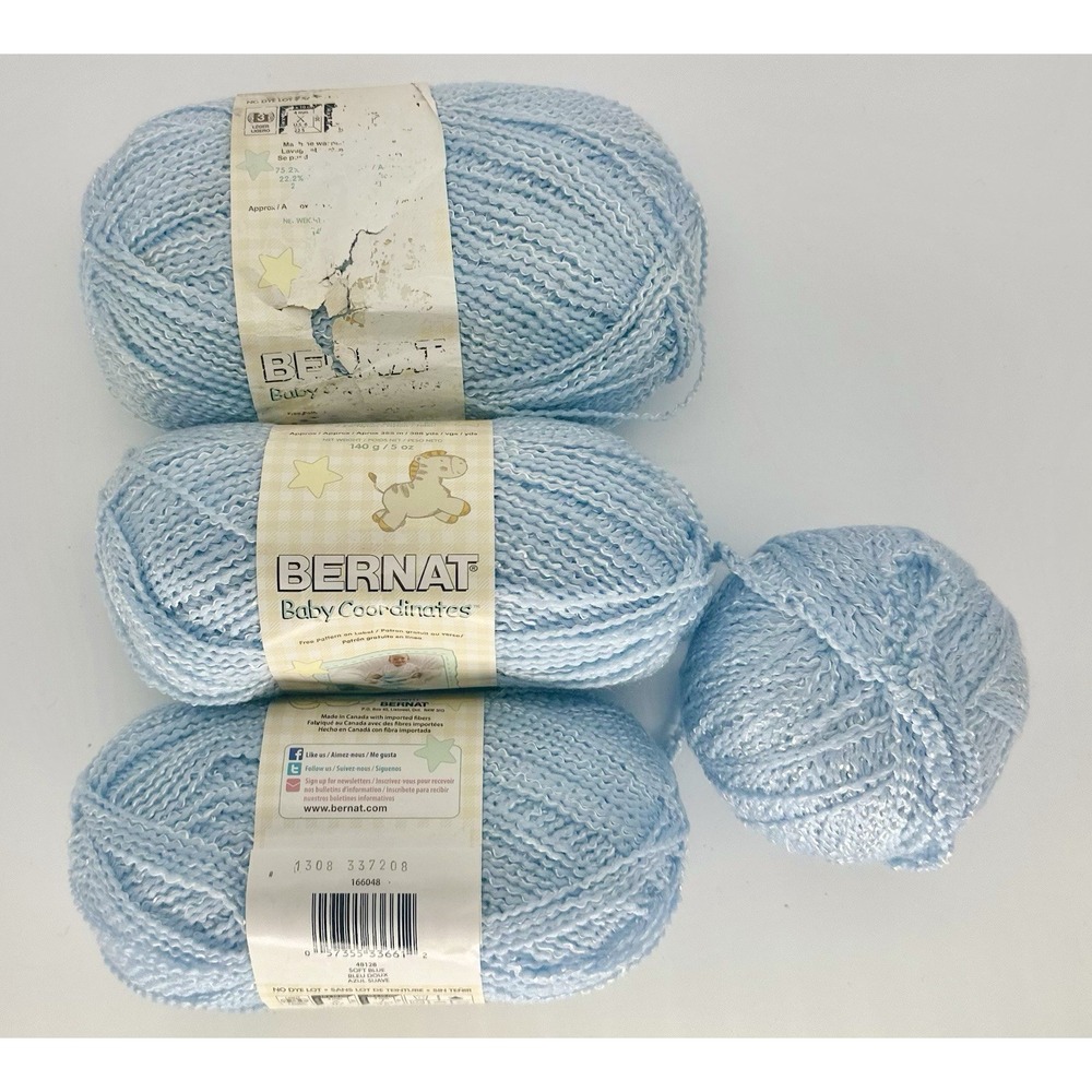Vintage Bernat Baby Coordinates Soft Blue Yarn Lot of 4 Skeins DISCONTINUED NEW